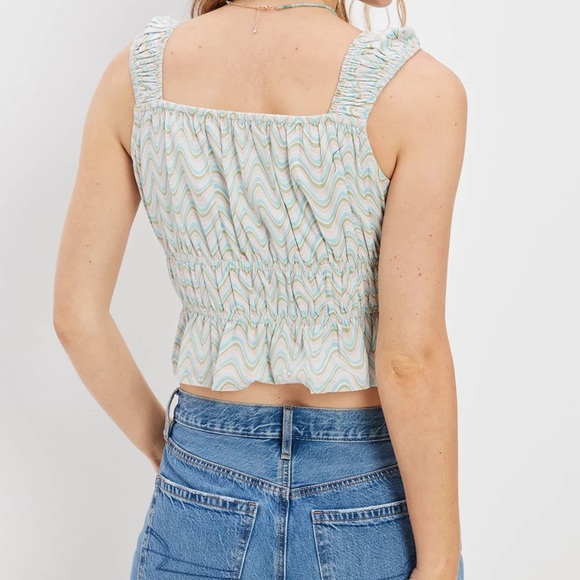 American Eagle Striped Green Blue Pink White Cottagecore Striped Tank Top XL - Picture 2 of 9